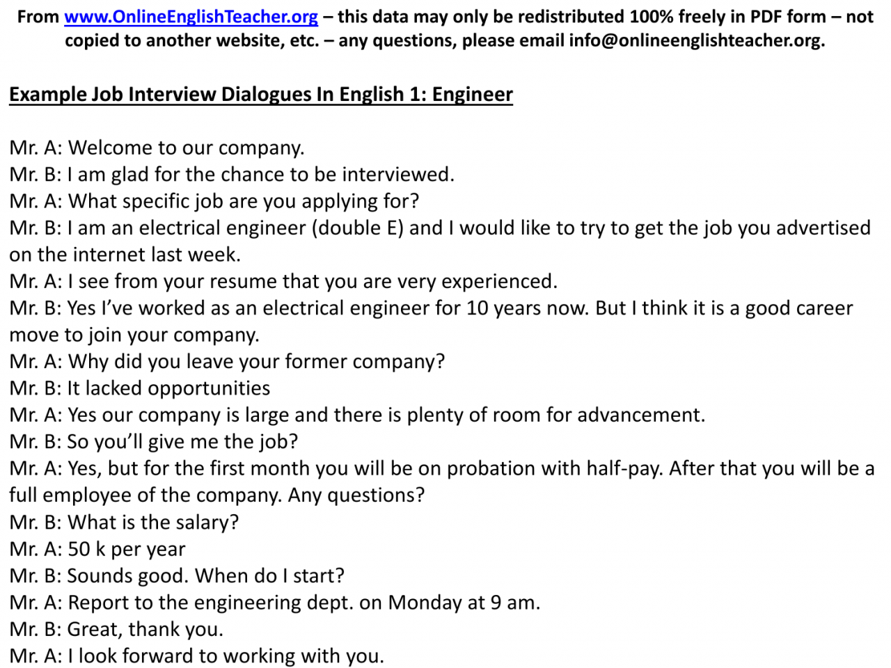An example of a job interview