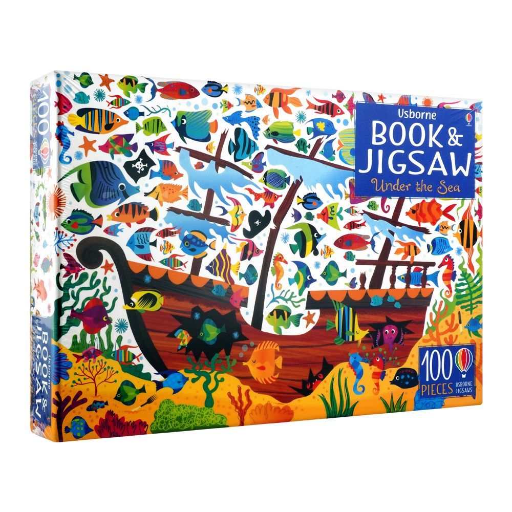 An usborne jigsaw with a book under the sea