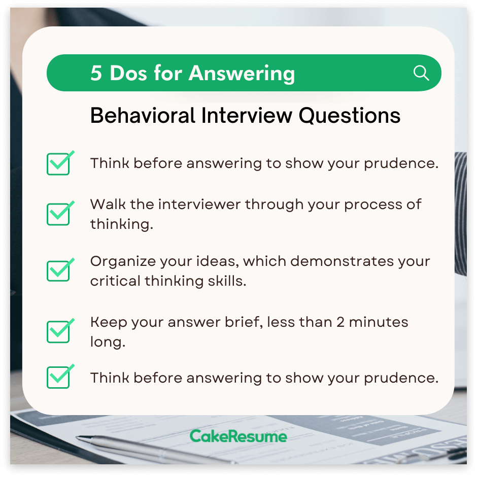 Answers to behavioral questions in an interview