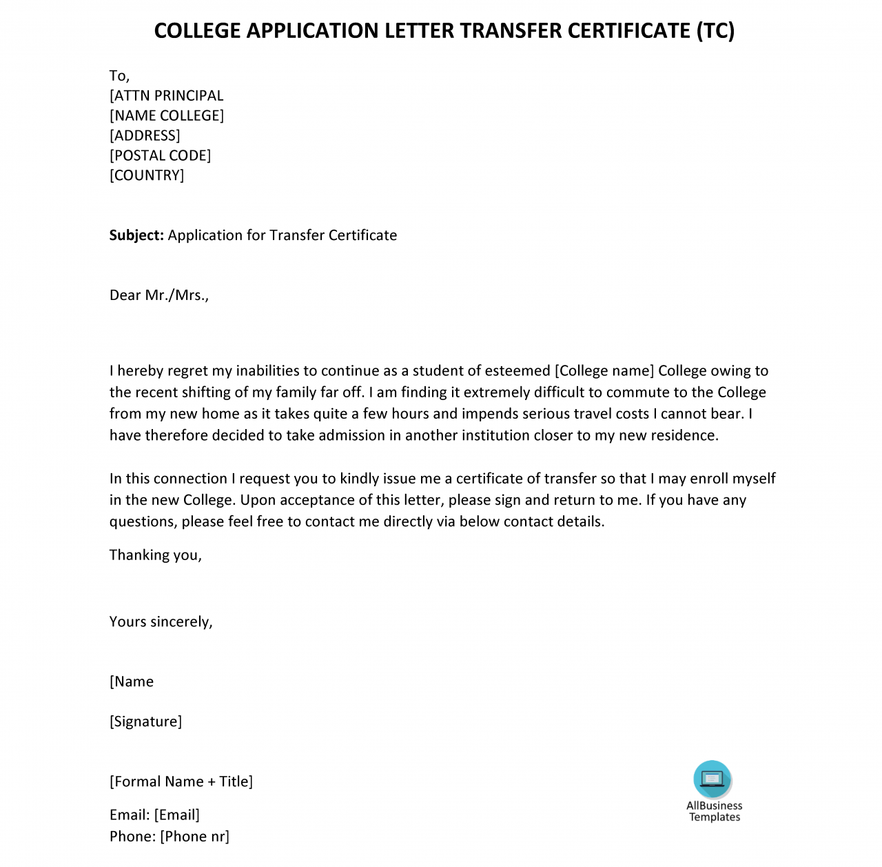 Format to write an application letter