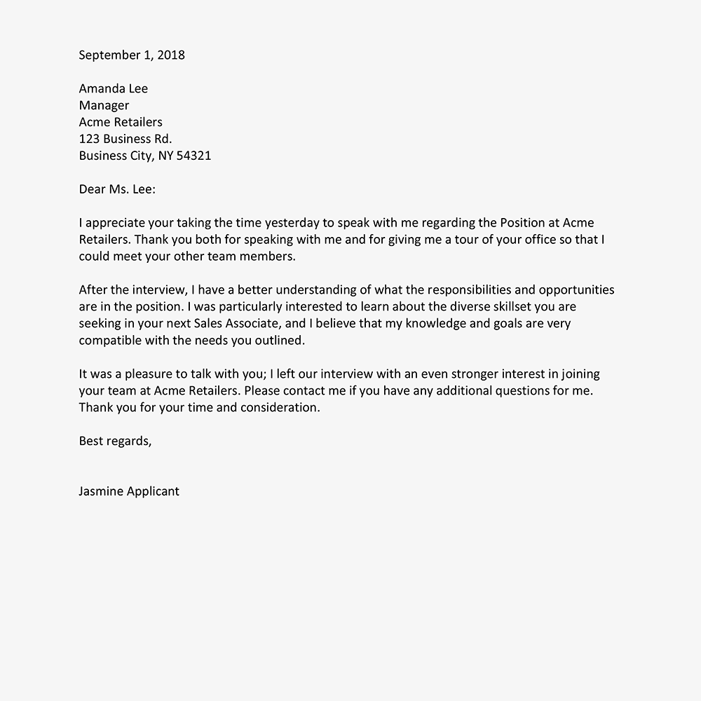 A good thank you letter after an interview