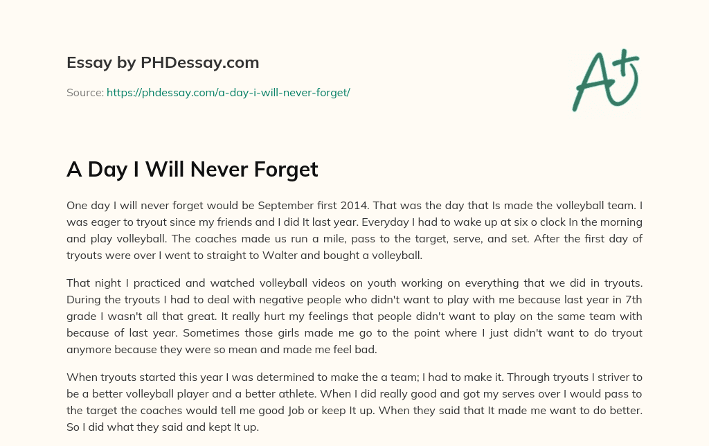 An essay on the day i will never forget
