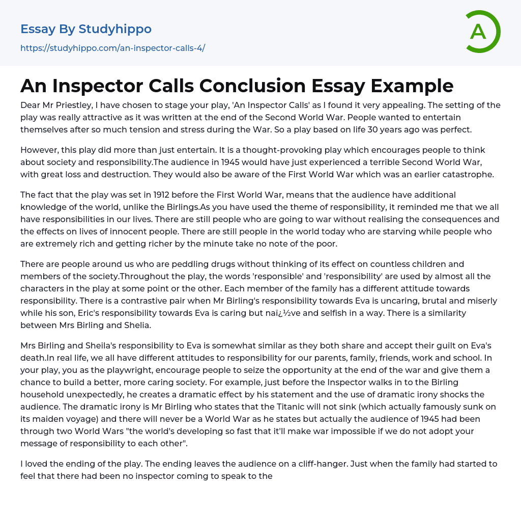 An inspector calls essay examples