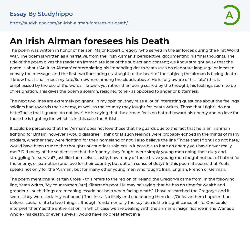 An irish airman foresees his death essay