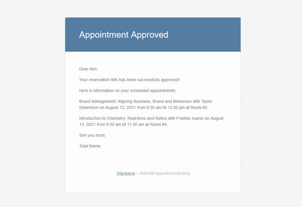 Book an appointment email template