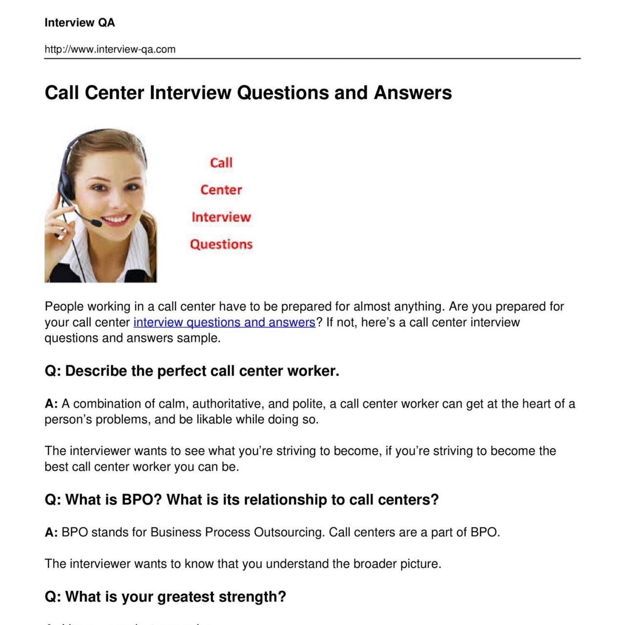 Common questions in an interview for call center agents