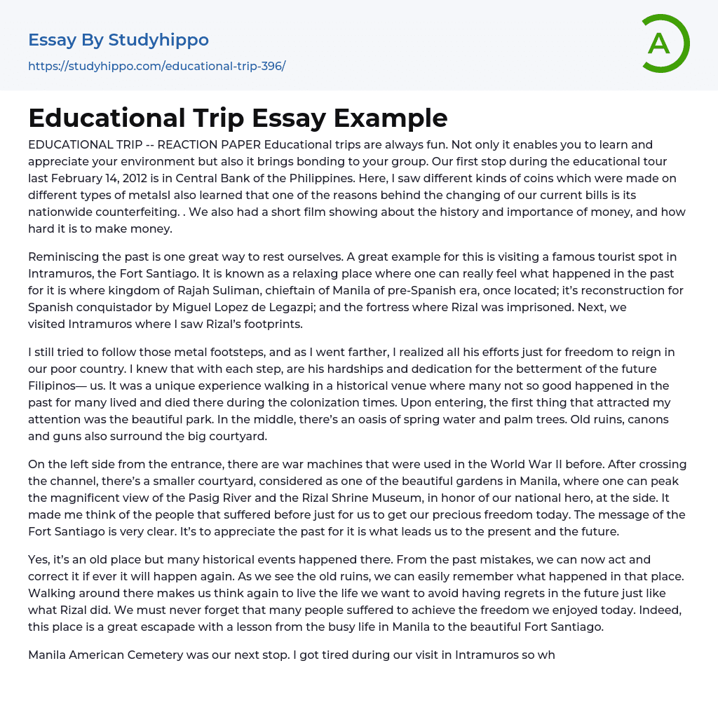 An educational trip essay