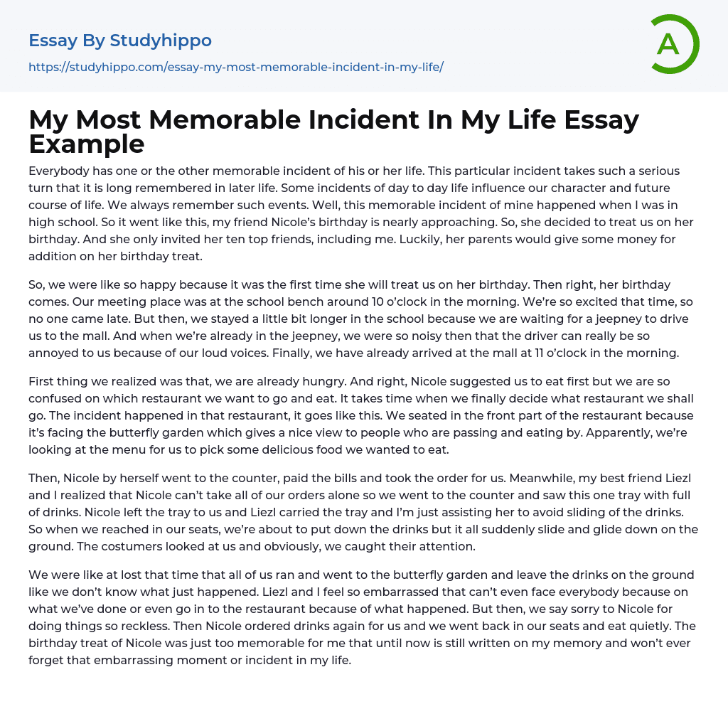 An incident in my life essay