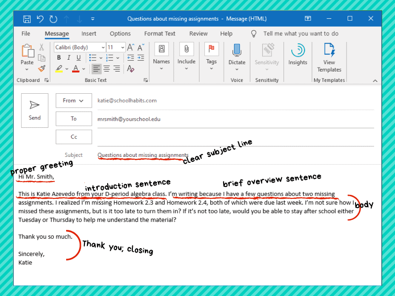 How can i write an email to my teacher