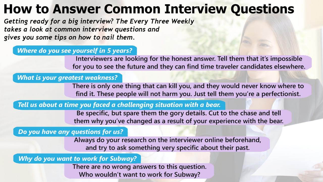 Answers to questions in an interview