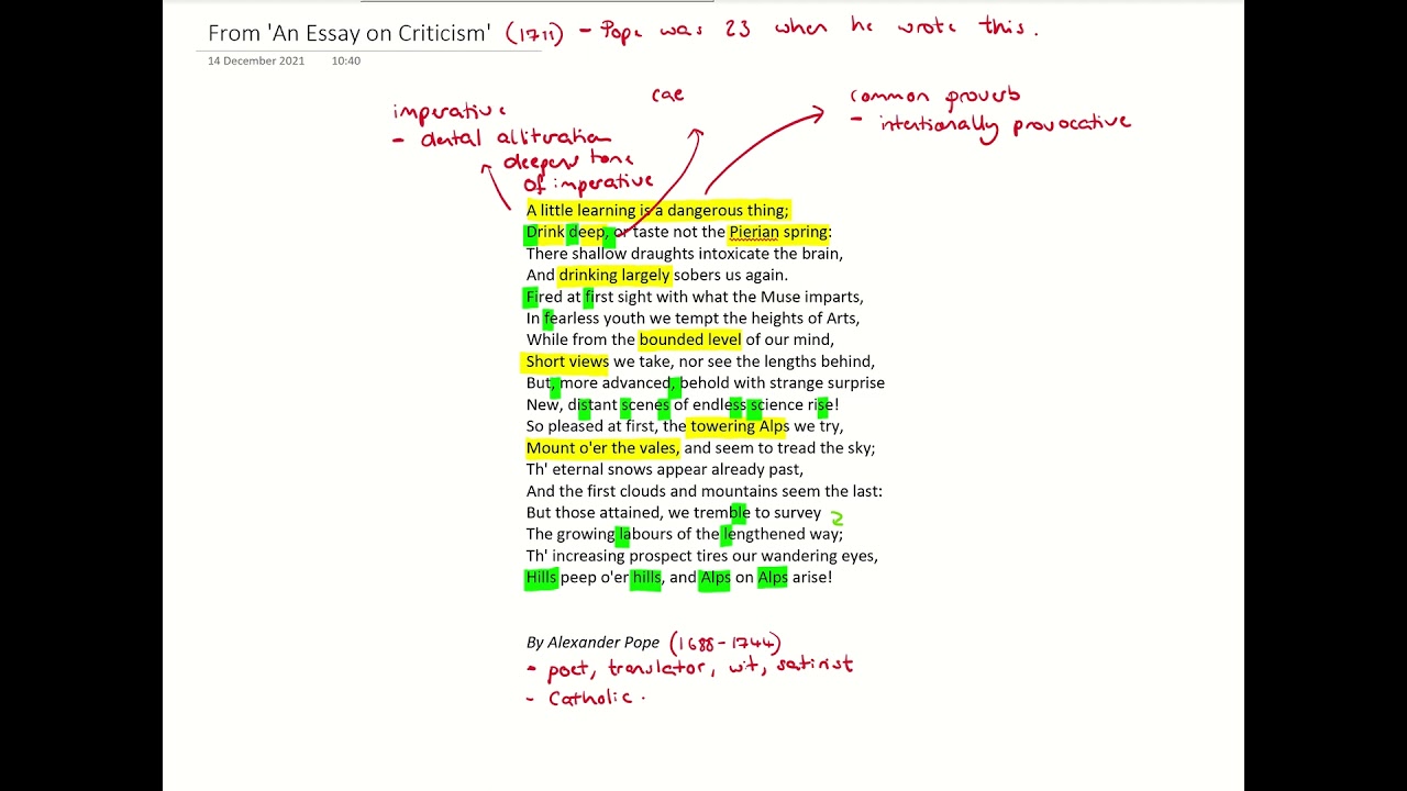 An essay on criticism explanation