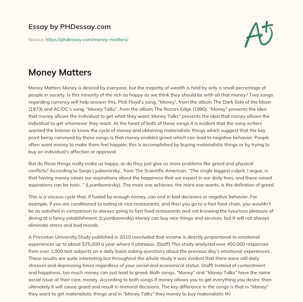 An essay about money