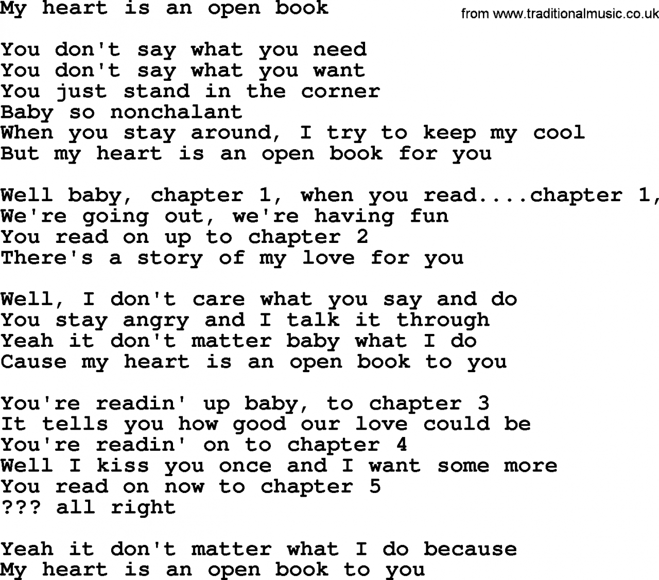 Al johnson my heart is an open book lyrics