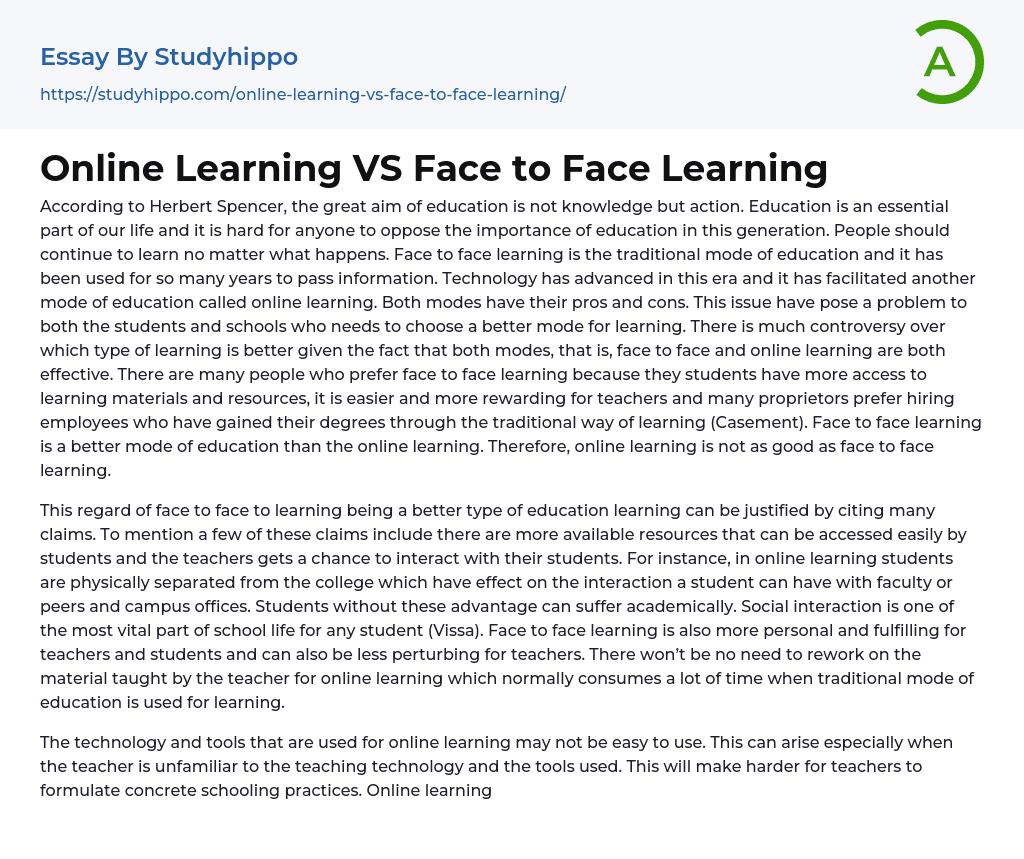 An essay about online learning