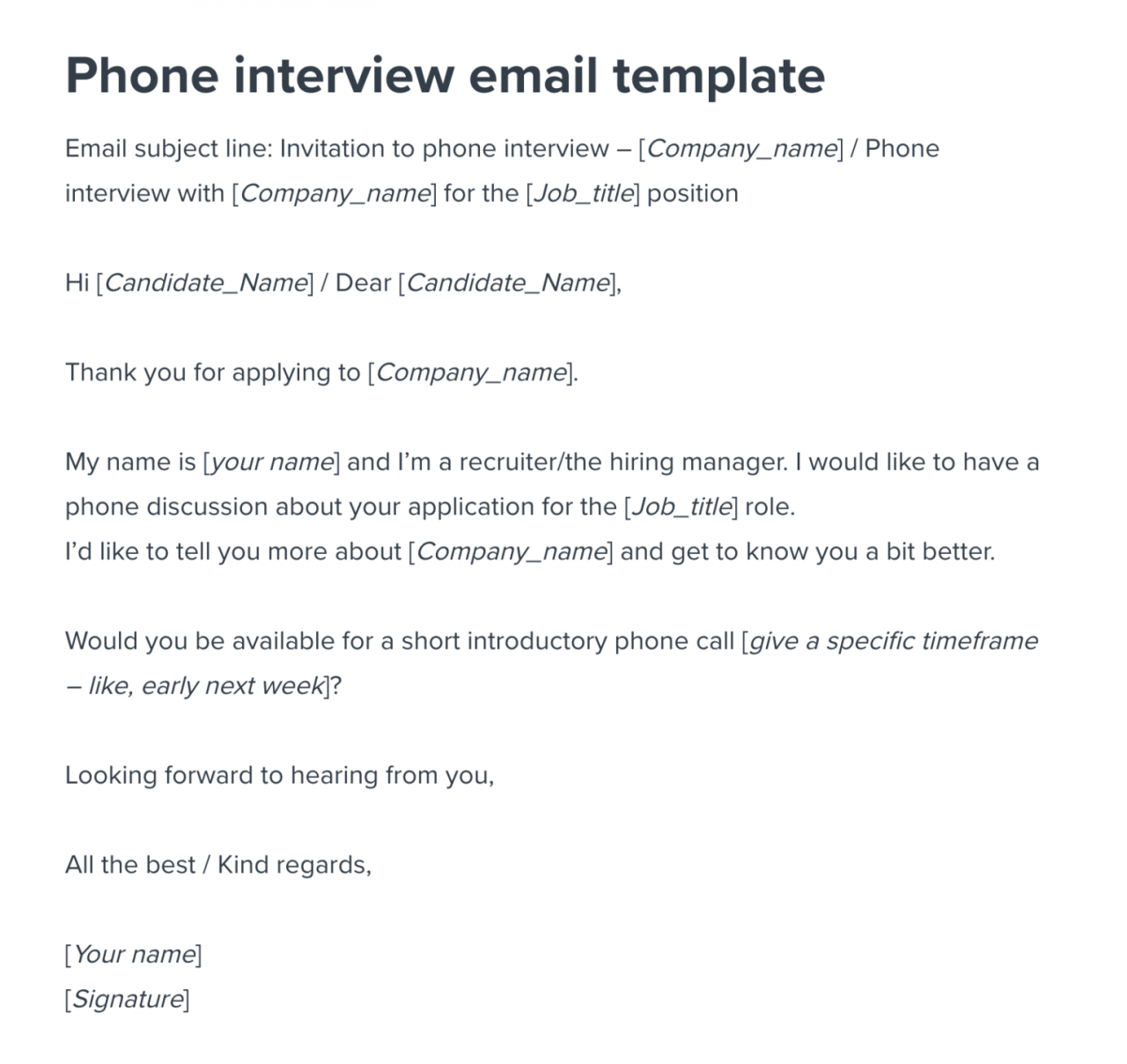 Call for an interview email
