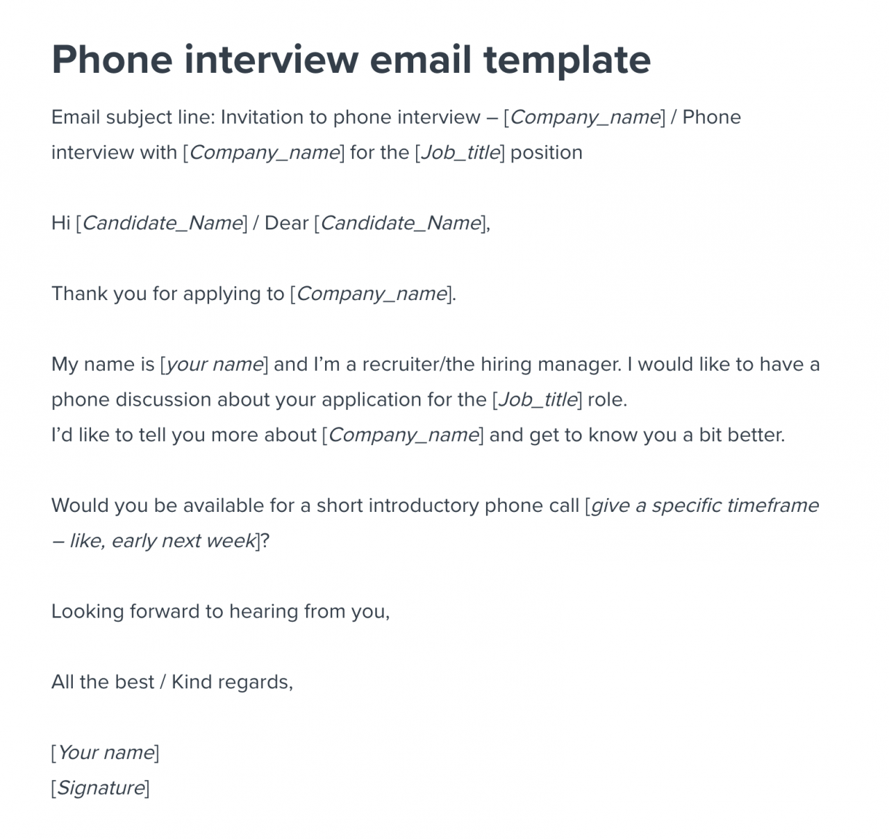 An invitation to a job interview