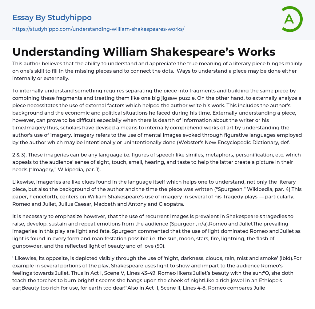 An essay on william shakespeare