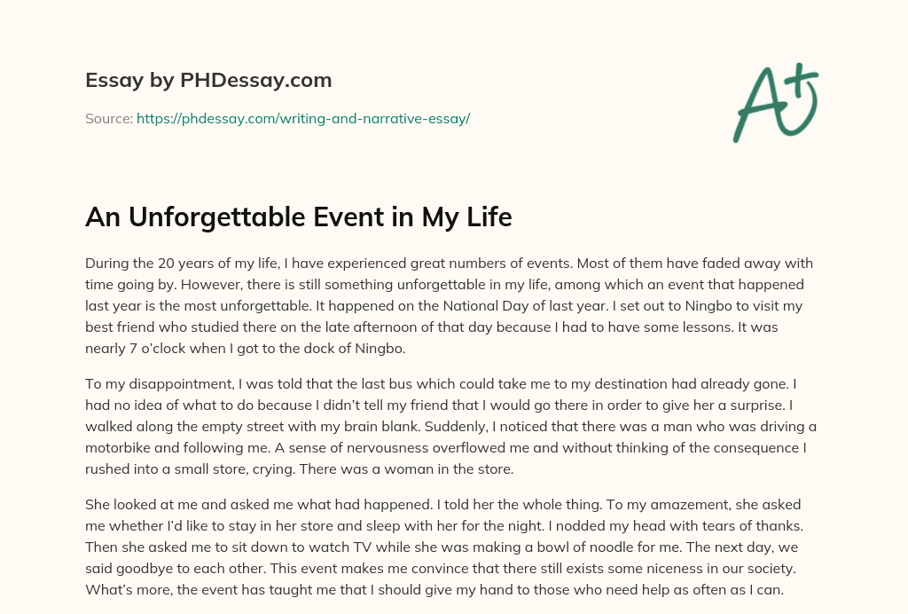 An unforgettable event in my life short essay